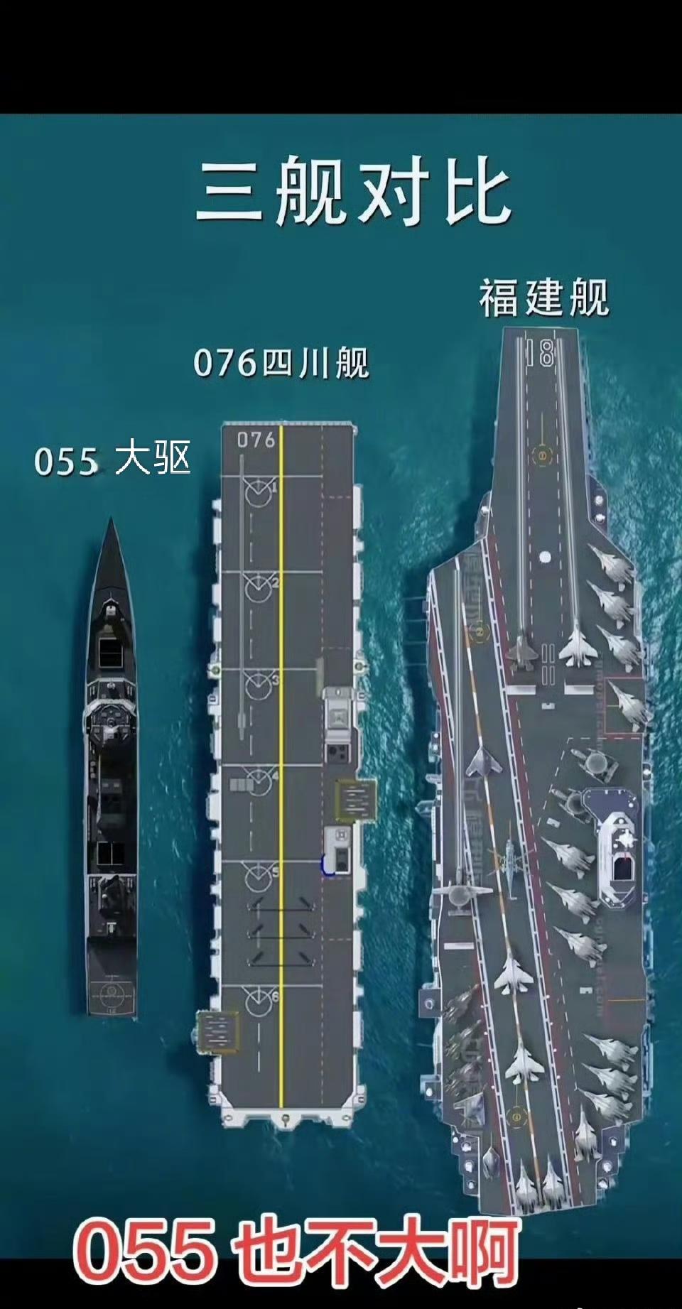 055大驱竟成“小不点”，三舰同框反差直接拉满……
 
谁能想到，在海军序列里堪