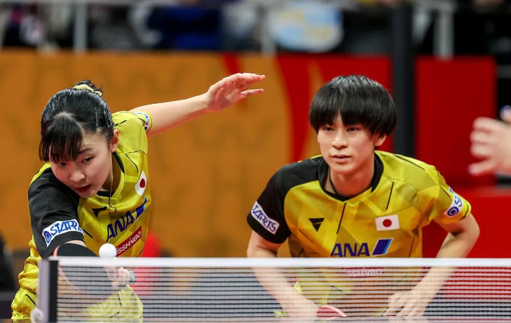 23年的成都混团世界杯上张本美和与户上隼辅这对日乒组合，以2：1的大比分战胜了王