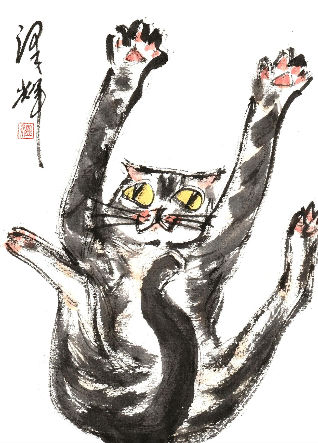 温泽辉潦草猫 可爱猫咪国画 中国画猫猫 吾本是猫 猫猫画像