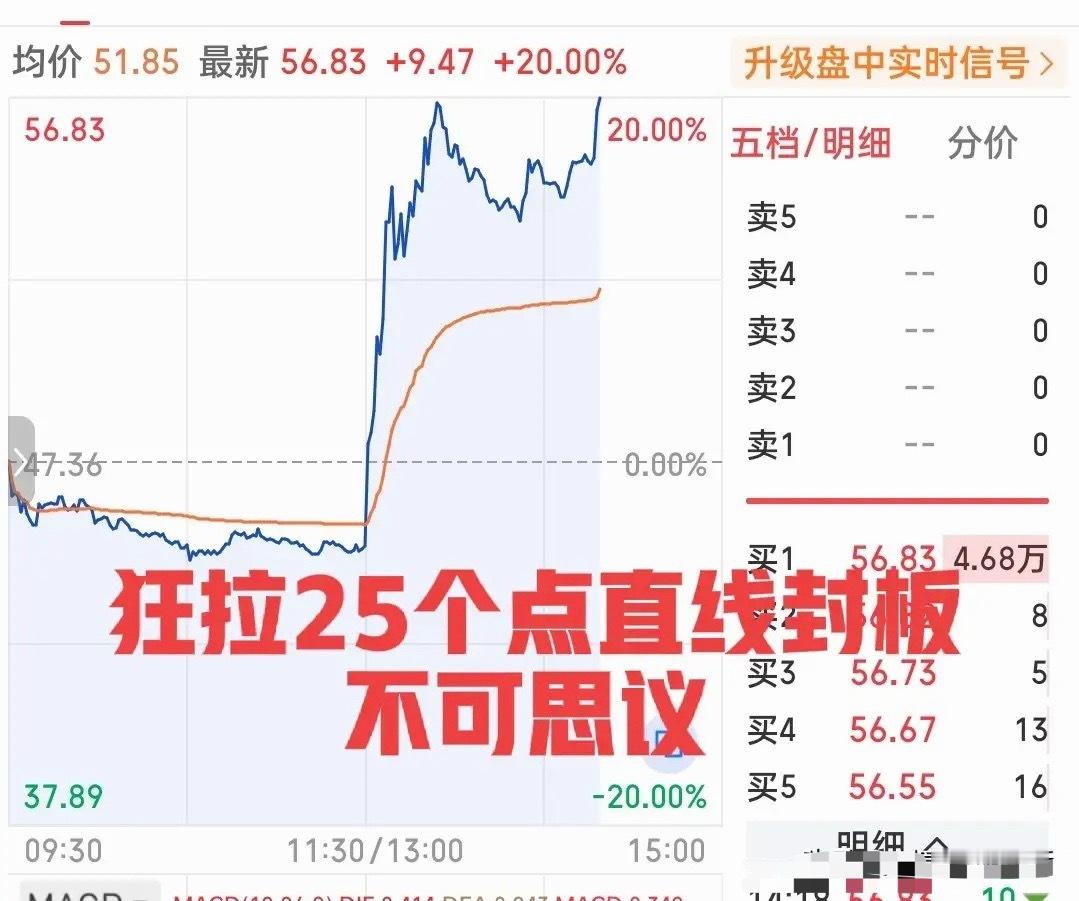 日内最牛股出炉！惊呆了老铁们！在大盘震荡下跌之际，这只小票竟然在午后开盘走出了海