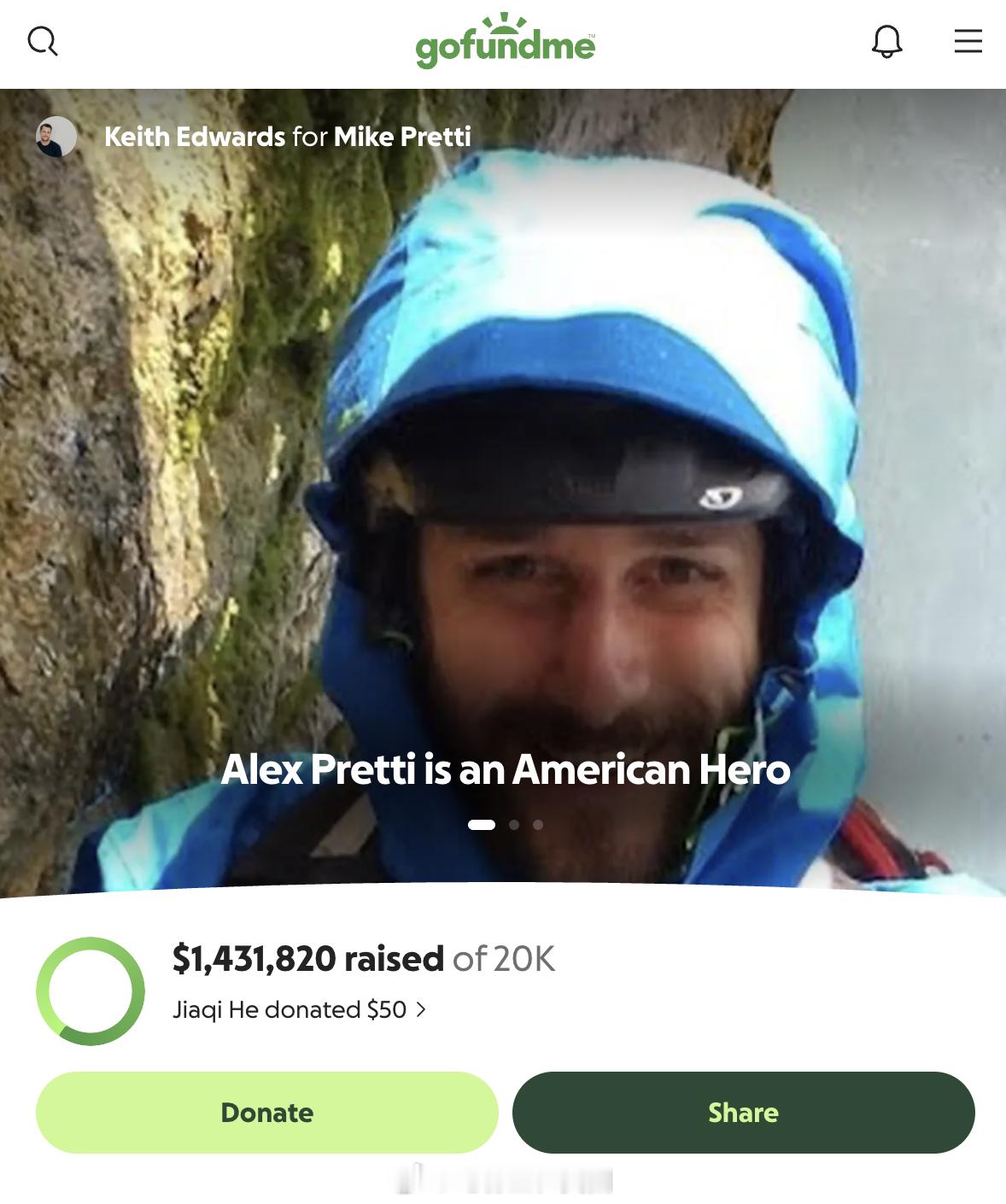 Alex Pretti的GofundMe筹款已过140万美元。这其中包括Bill