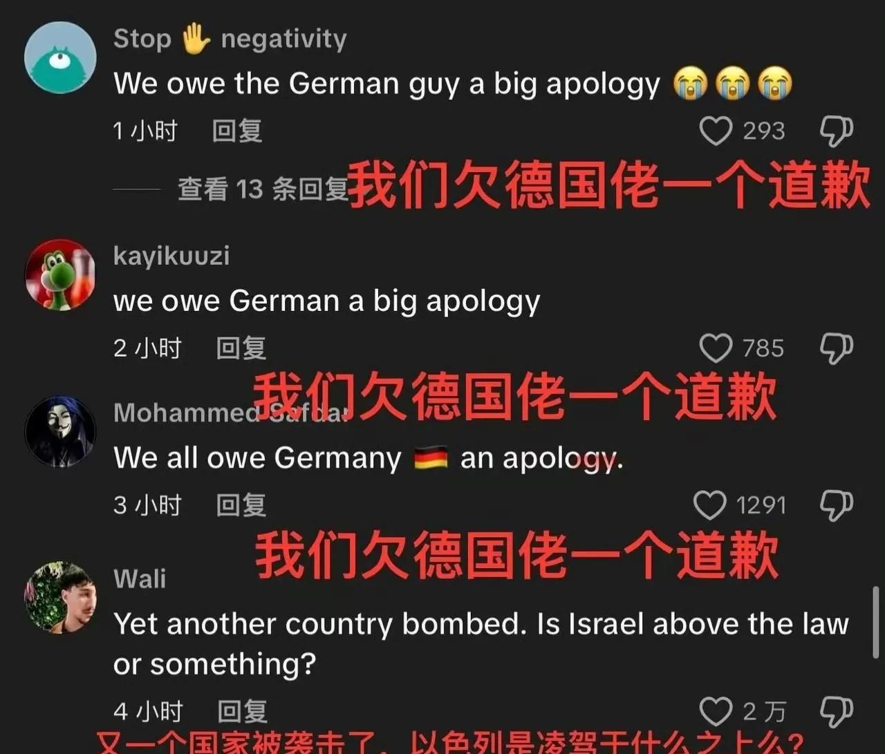 “我们欠德国佬一个道歉”。自二战以后，谴责法西斯同情犹太人成了美欧人的政治正确，