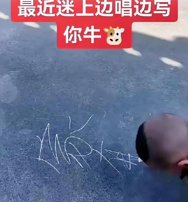这是刻苦学来的，你信吗？

刚刚看到一个视频，一个三岁萌娃，拿着粉笔，一边唱，一