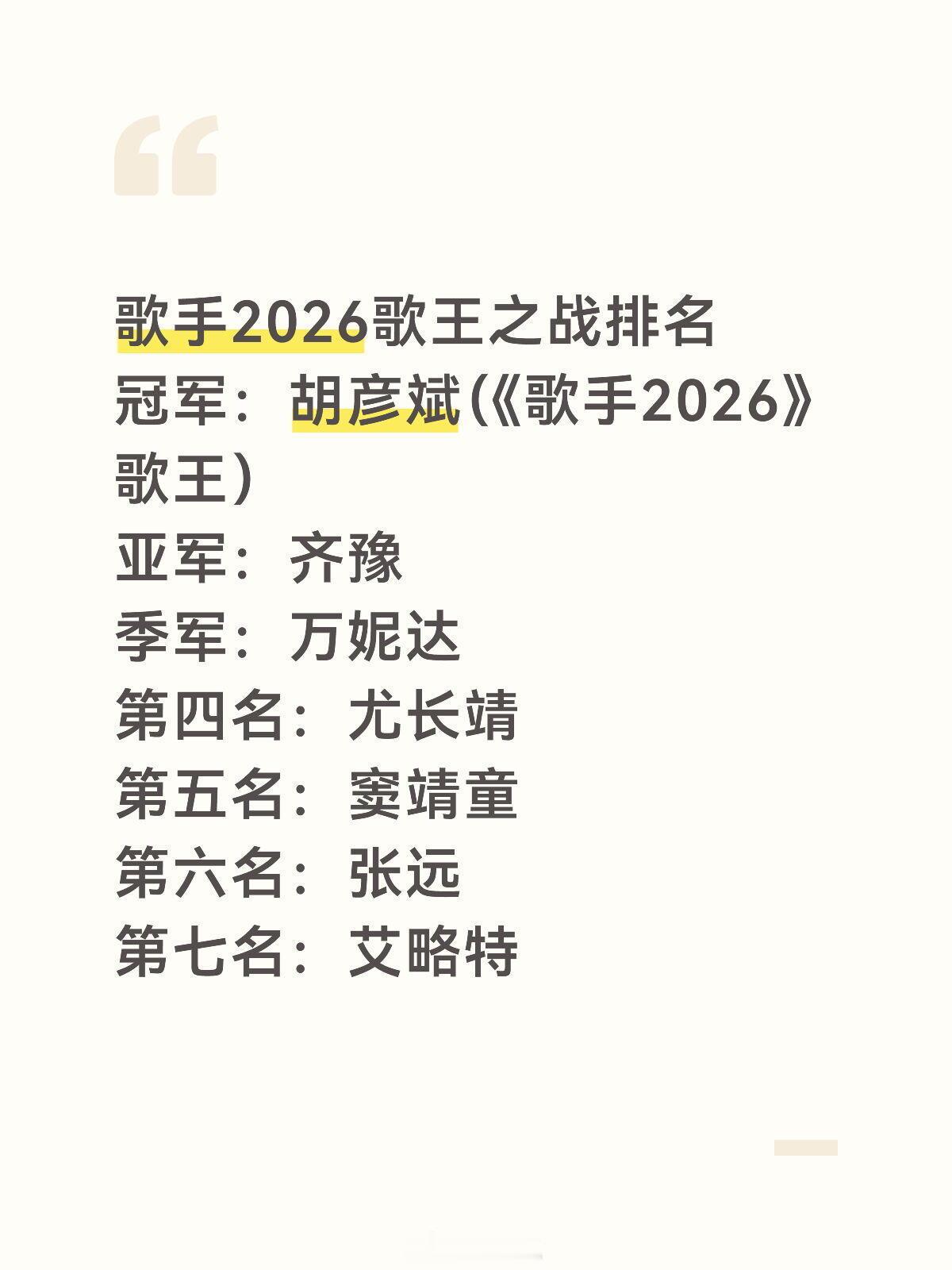歌手歌手2026歌王之战排名歌手‖ 