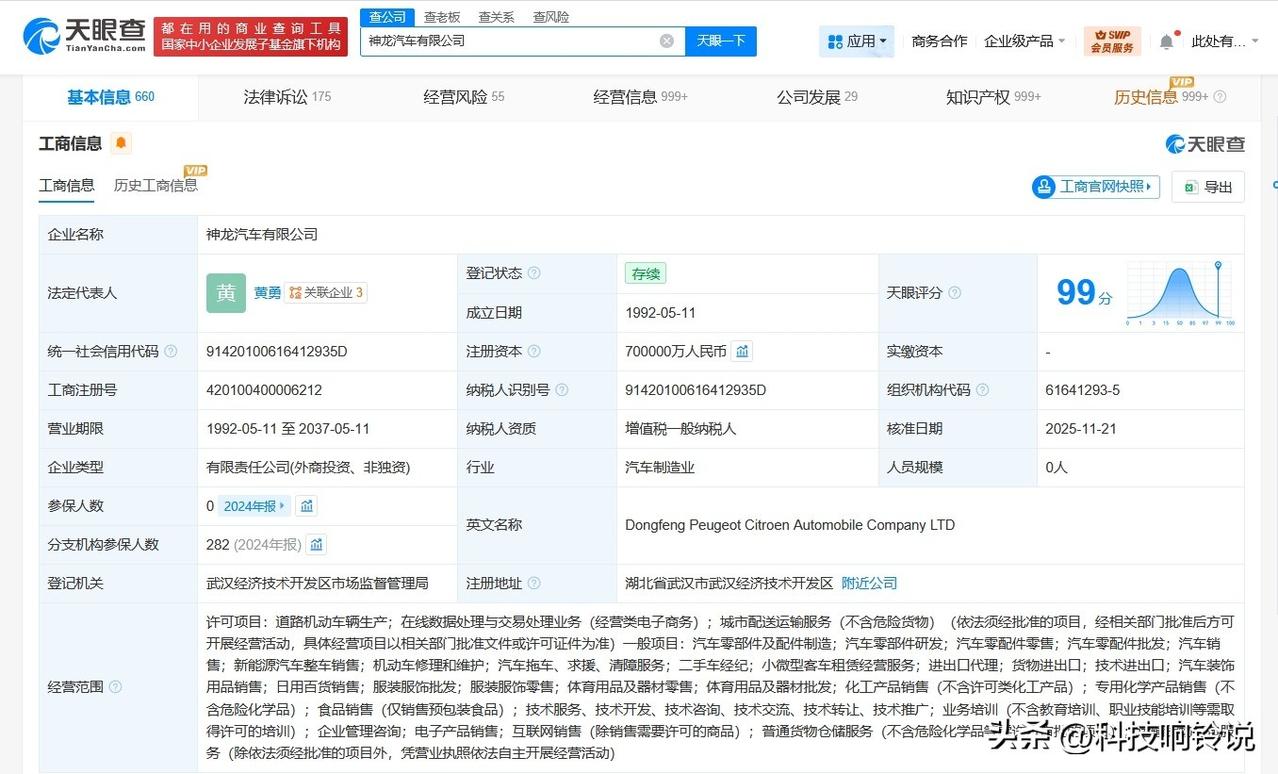 【神龙汽车换帅 黄勇任神龙汽车董事长】
天眼查工商信息显示，近日，神龙汽车有限公