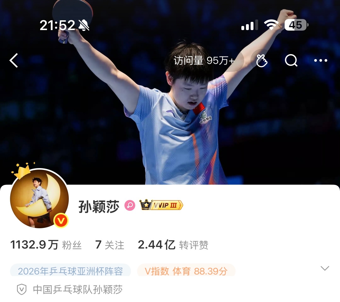 孙颖莎头像挂件换成了皇冠🥰装扮QQ空间的小莎 