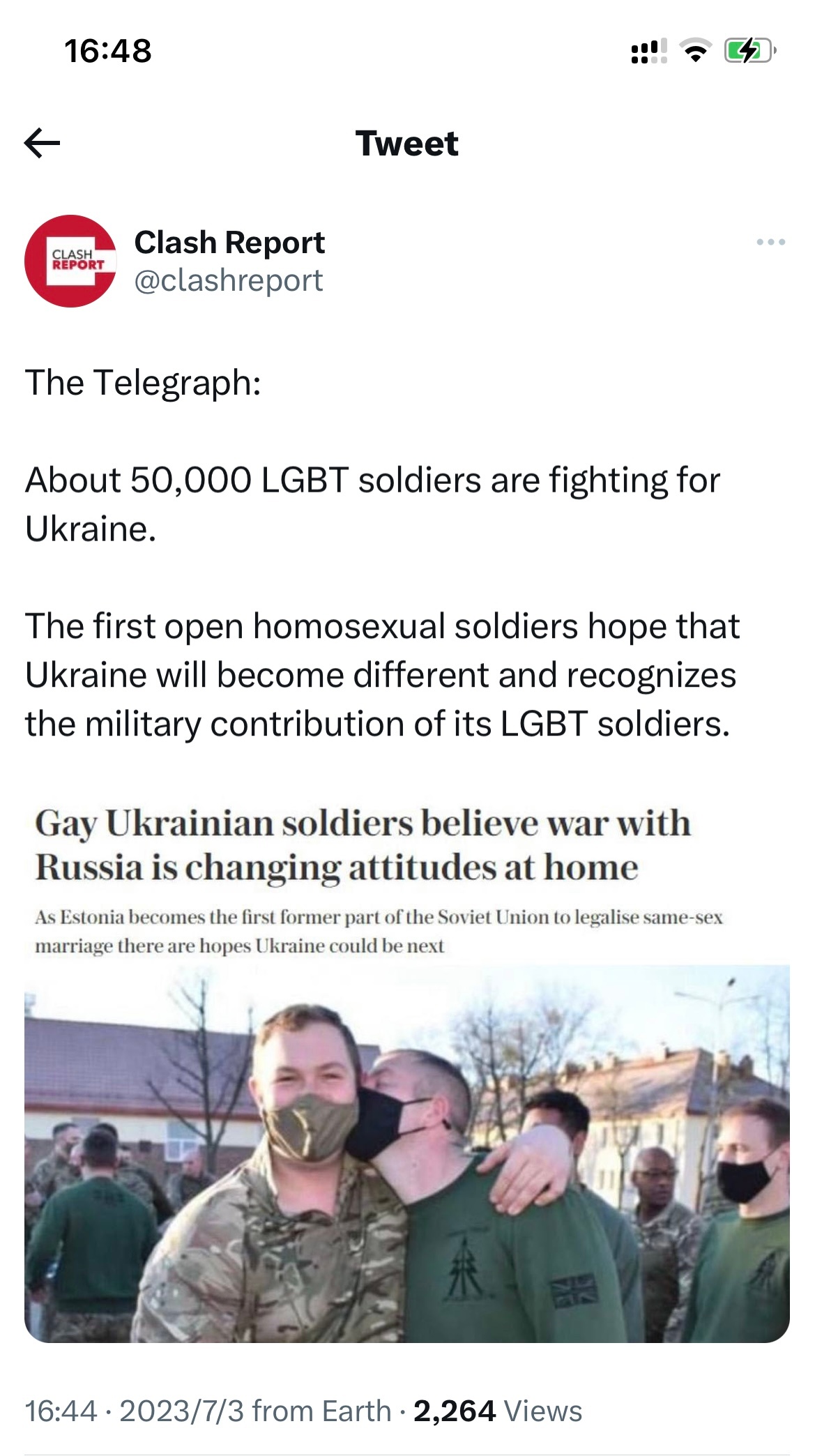 电报：大约5万名LGBT士兵正在为乌克兰作战。第一批公开的同性恋士兵希望乌克兰能