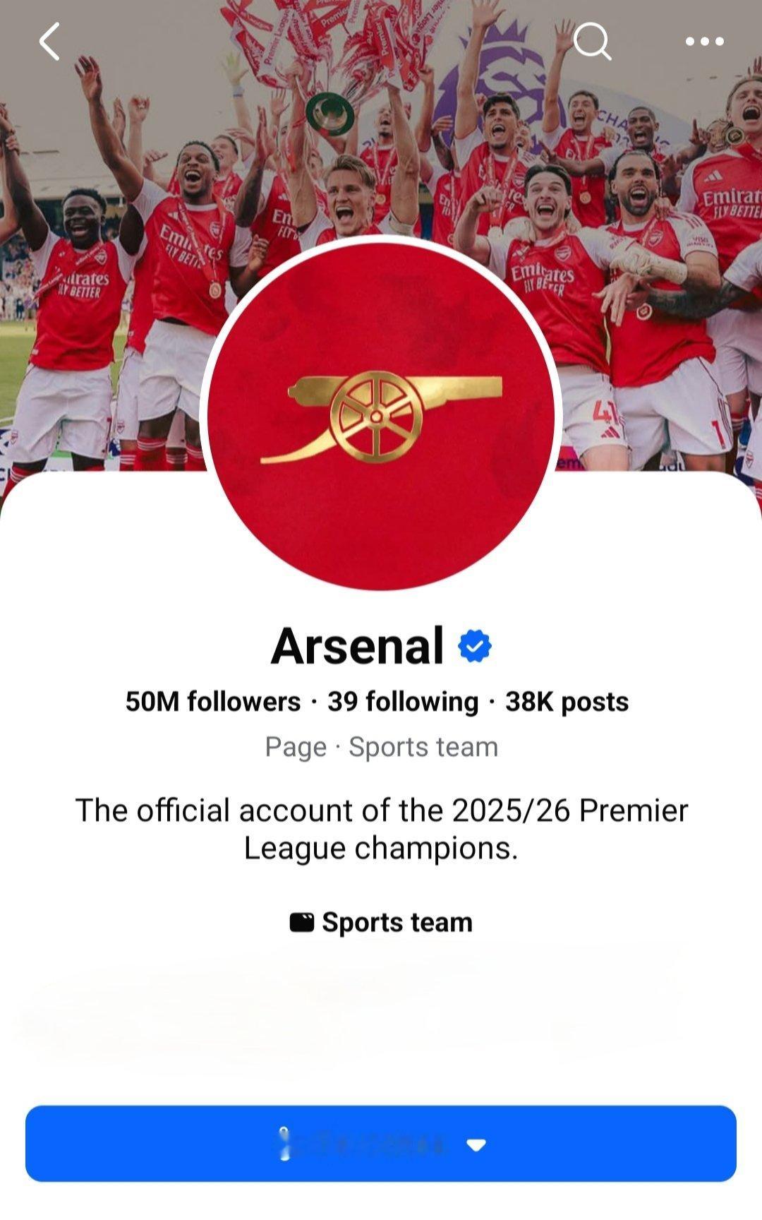 恭喜阿森纳俱乐部脸书5000万粉丝达成👏曼联断崖领先🟥 Man United