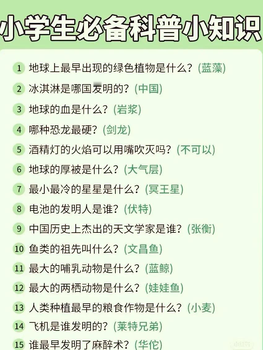 哇塞！小学生必备科普小知识，没事多让孩子学学这种科普小知识。当一个孩子能信口拈来