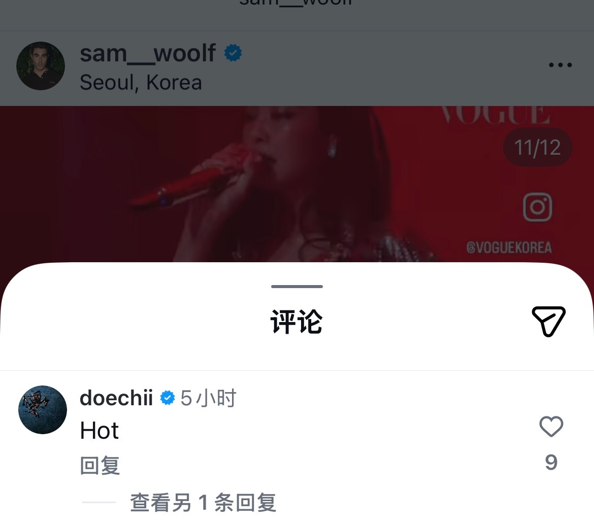 Doechii评论了Sam发布金珍妮香奈儿大秀ins：「Hot」 