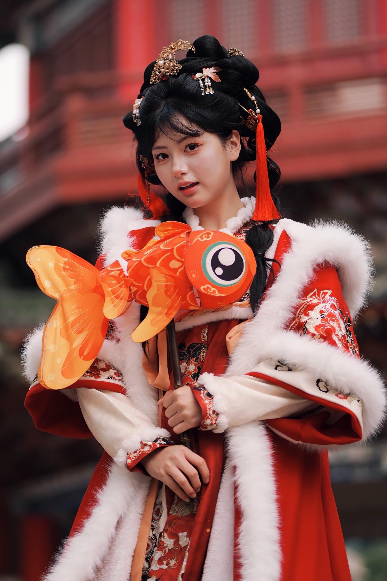 一秒穿越盛唐📸攻略。✨ 氛围感拉满的细节密码 👉 服饰选大红色袄裙...