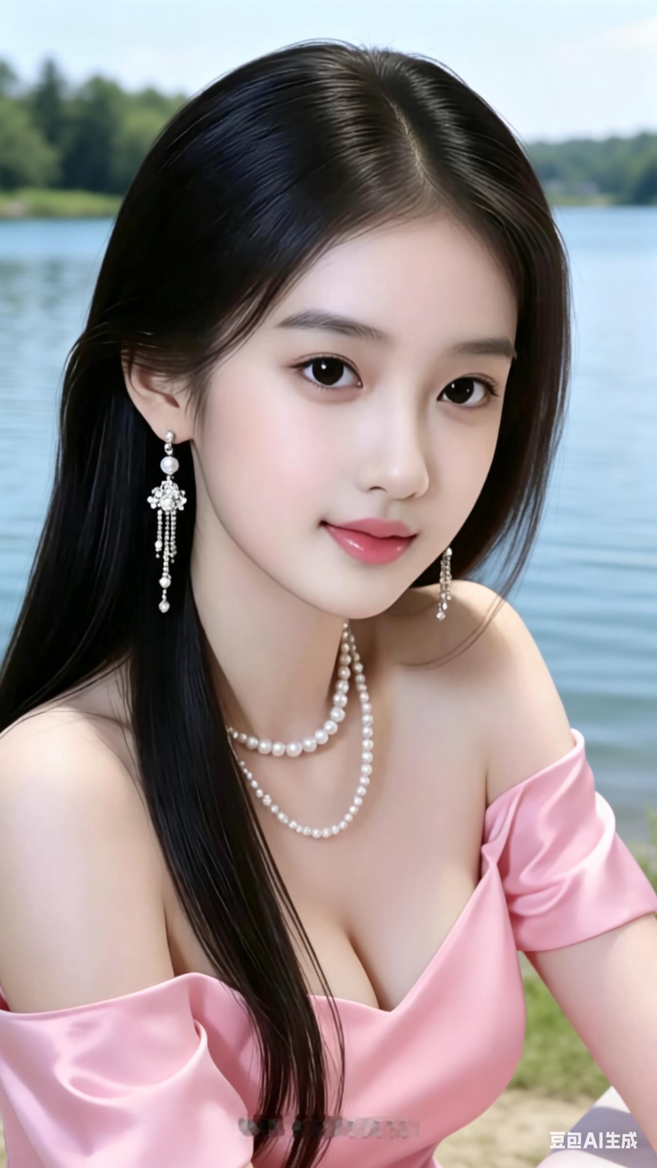 优雅少女，湖畔轻纱，珍珠闪耀，甜美动人。
湖边温柔少女 
温柔花漾少女 
淡雅少