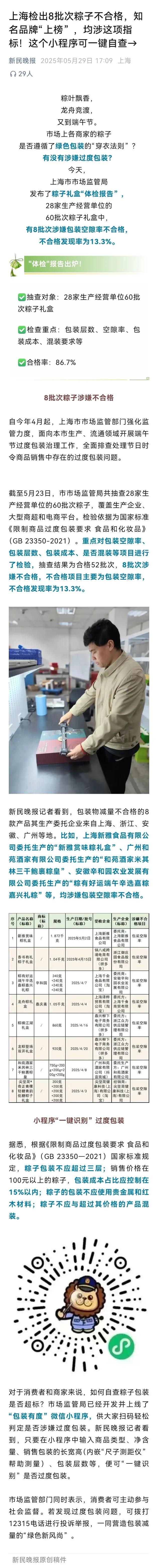 上海检出8批次粽子不合格，知名品牌“上榜！