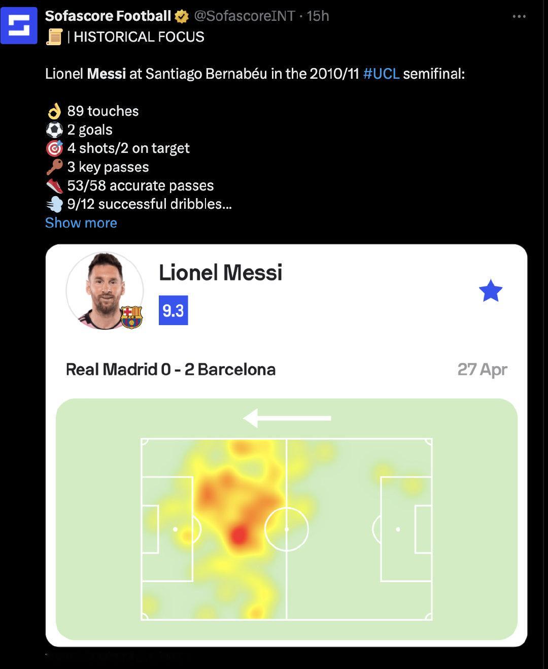 【球王🐐】Sofascore Football晒梅西单场国家德比数据：📜|历