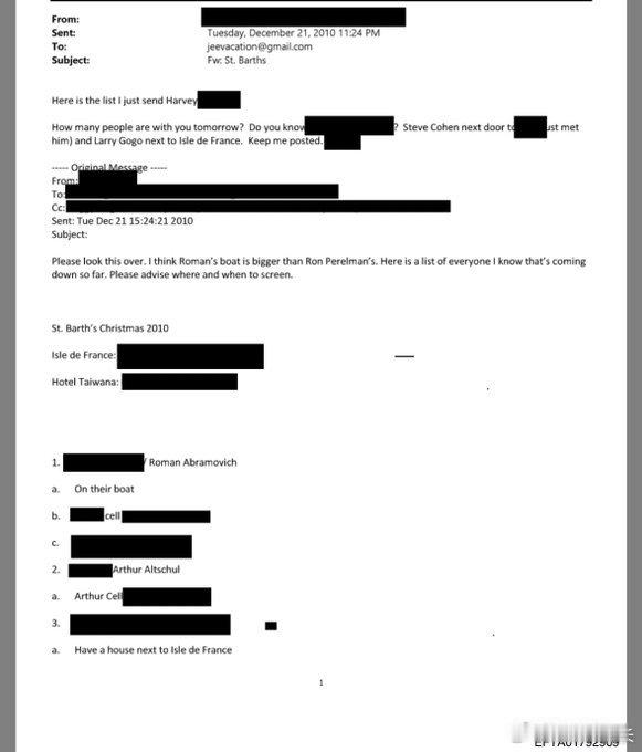 2010 年圣诞节，爱泼斯坦和麦克斯韦把派对搬到圣巴茨岛，宾客一长串：  作家鲍