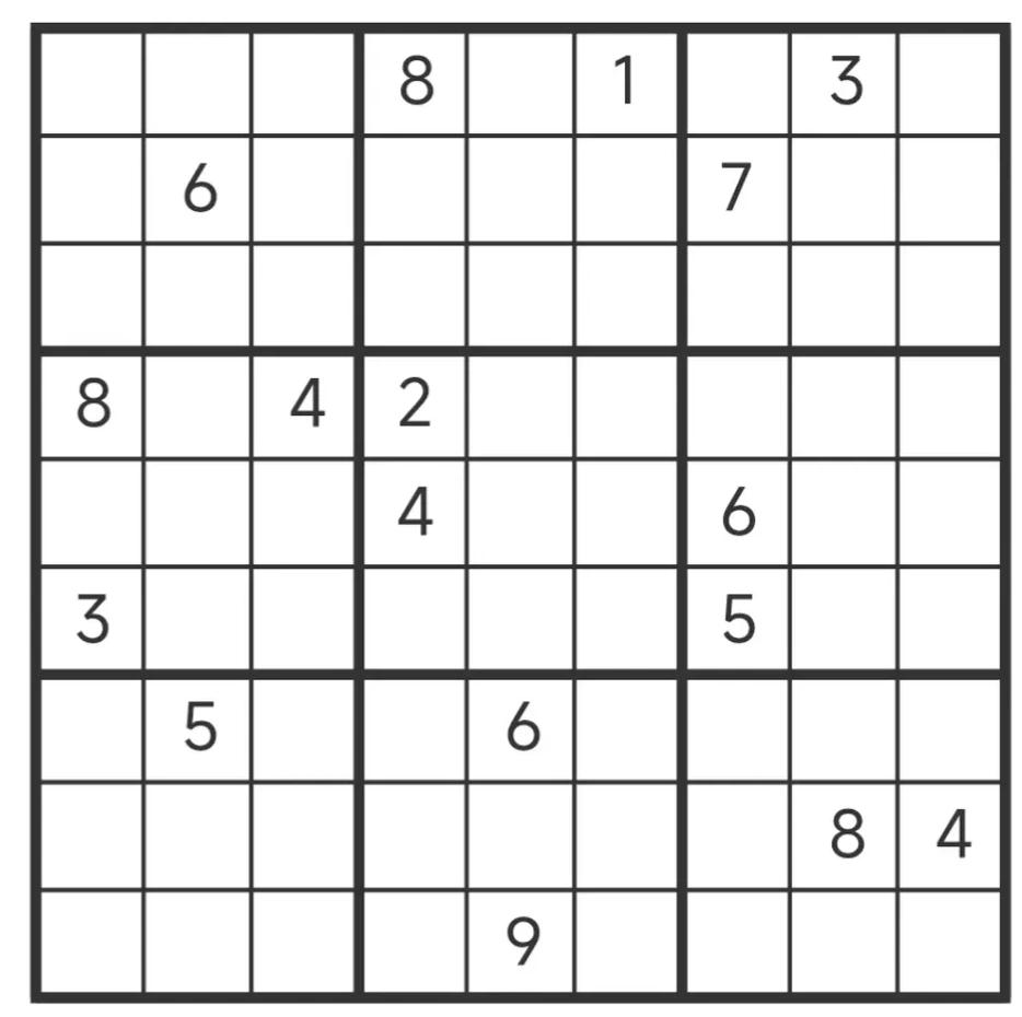 今天这批数独有点难度，前两个可以直推，后三个要用试错法了，

一个好的数独应该是