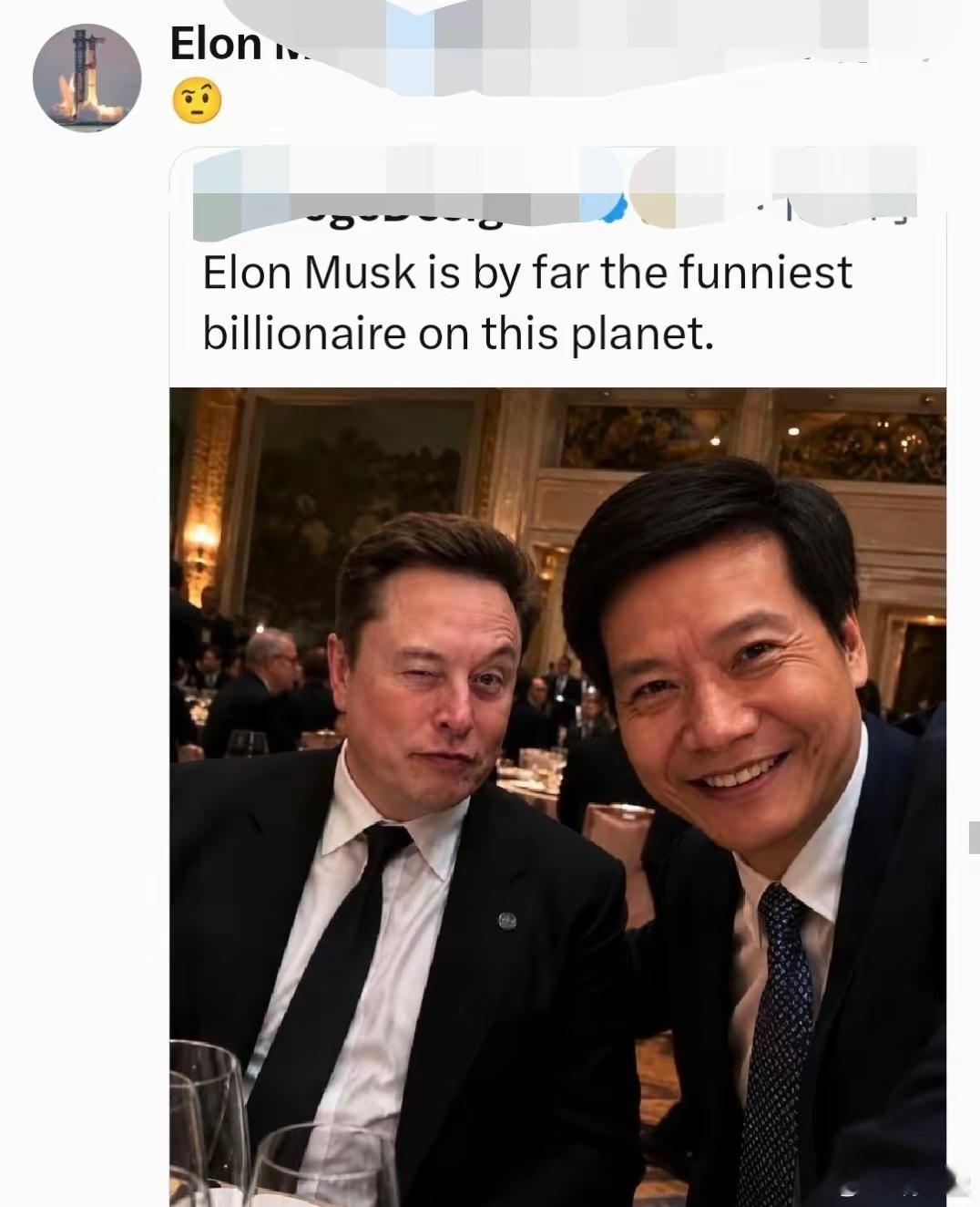 马斯克终究没有忽略雷军，近日也亲自出面回应了此前宴会同框合影一事。他的回应风格一