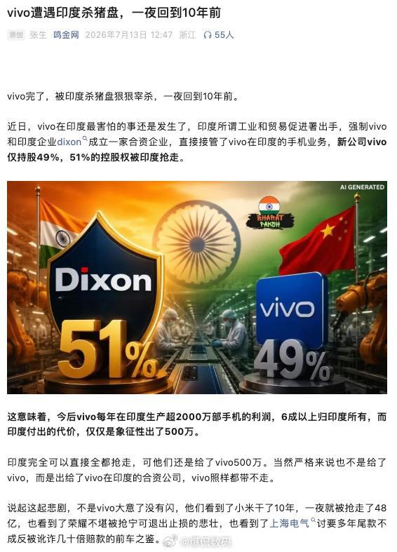 vivo在印度最害怕的事还是发生了，印度所谓工业和贸易促进署出手，强制vivo和