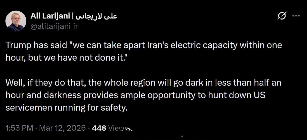 伊朗最高国家安全委员会秘书长阿里·拉里贾尼：

“特朗普（美国总统）曾声称：“我