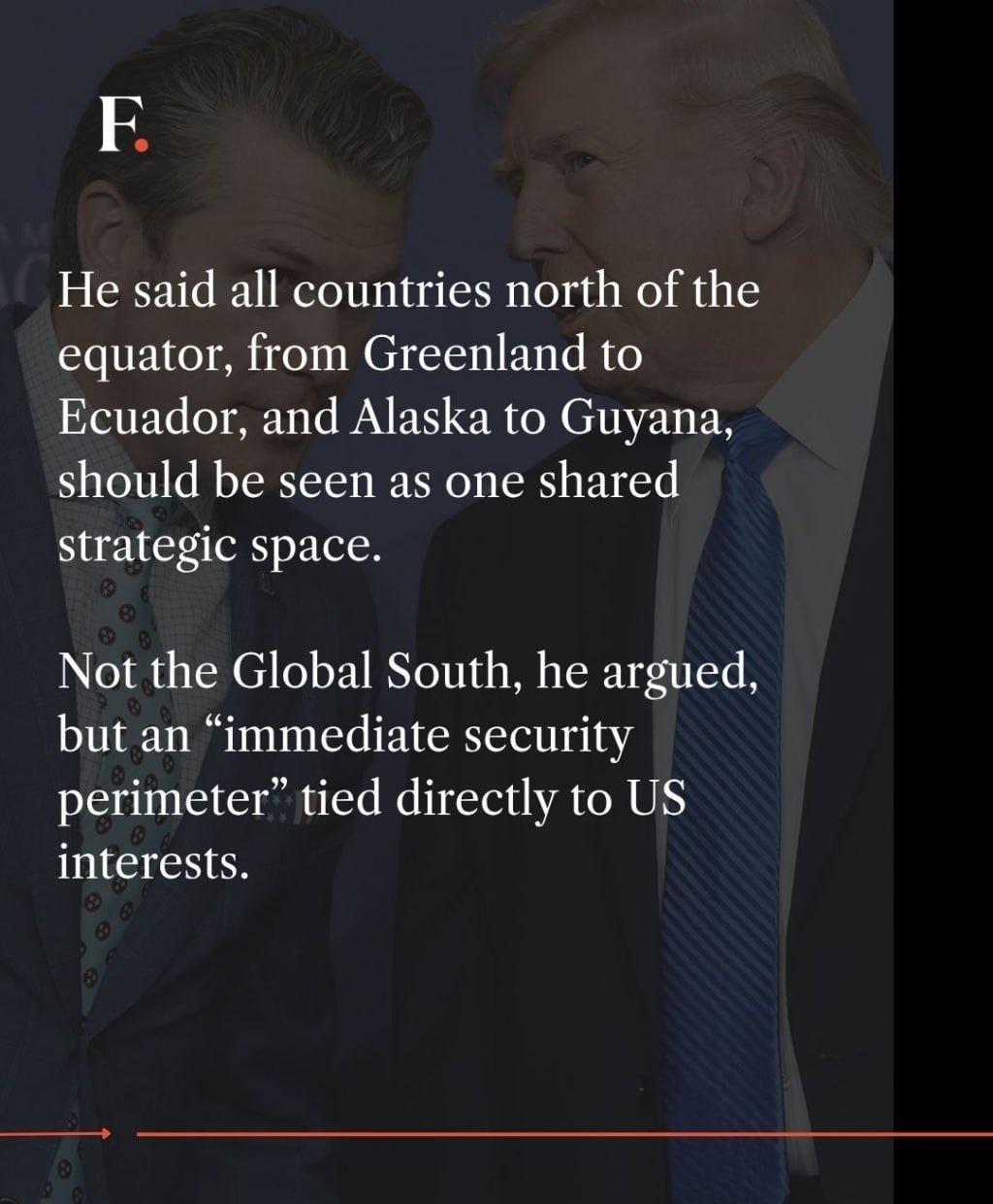 美国公布了其占领整个西半球的地图

国防部长皮特·赫格塞斯提出了一项地缘政治愿景