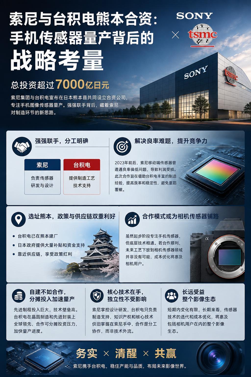 索尼与台积电熊本合资：手机传感器量产背后的战略考量
 与台积电熊本合资：手机传感