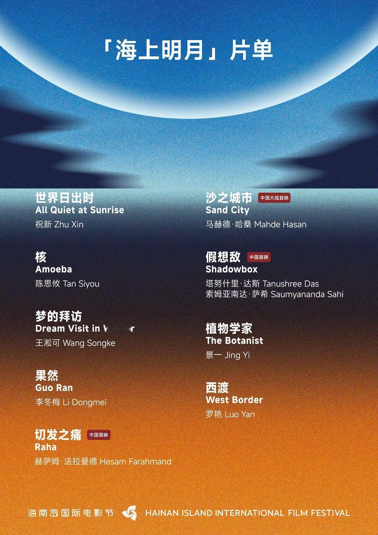 第七届海南岛国际电影节 “海上明月”“采珠拾贝”两大单元片单发布：“海上明月”片
