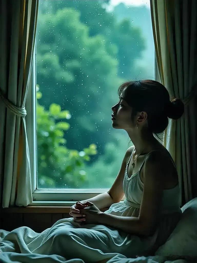 夜未眠，孤独泛滥，
臆想，湿了眉眼…

依窗凝望
雨滴，已被打碎
落成，点点想你