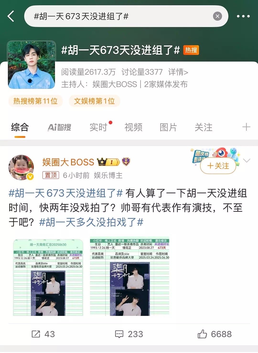 胡一天如今境遇也是挺让人唏嘘的 ​​​