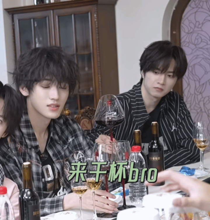 我才发现文文找轩姐碰杯的时候手握着杯子最底下 轩轩本来想正常拿杯子 看见文文的拿
