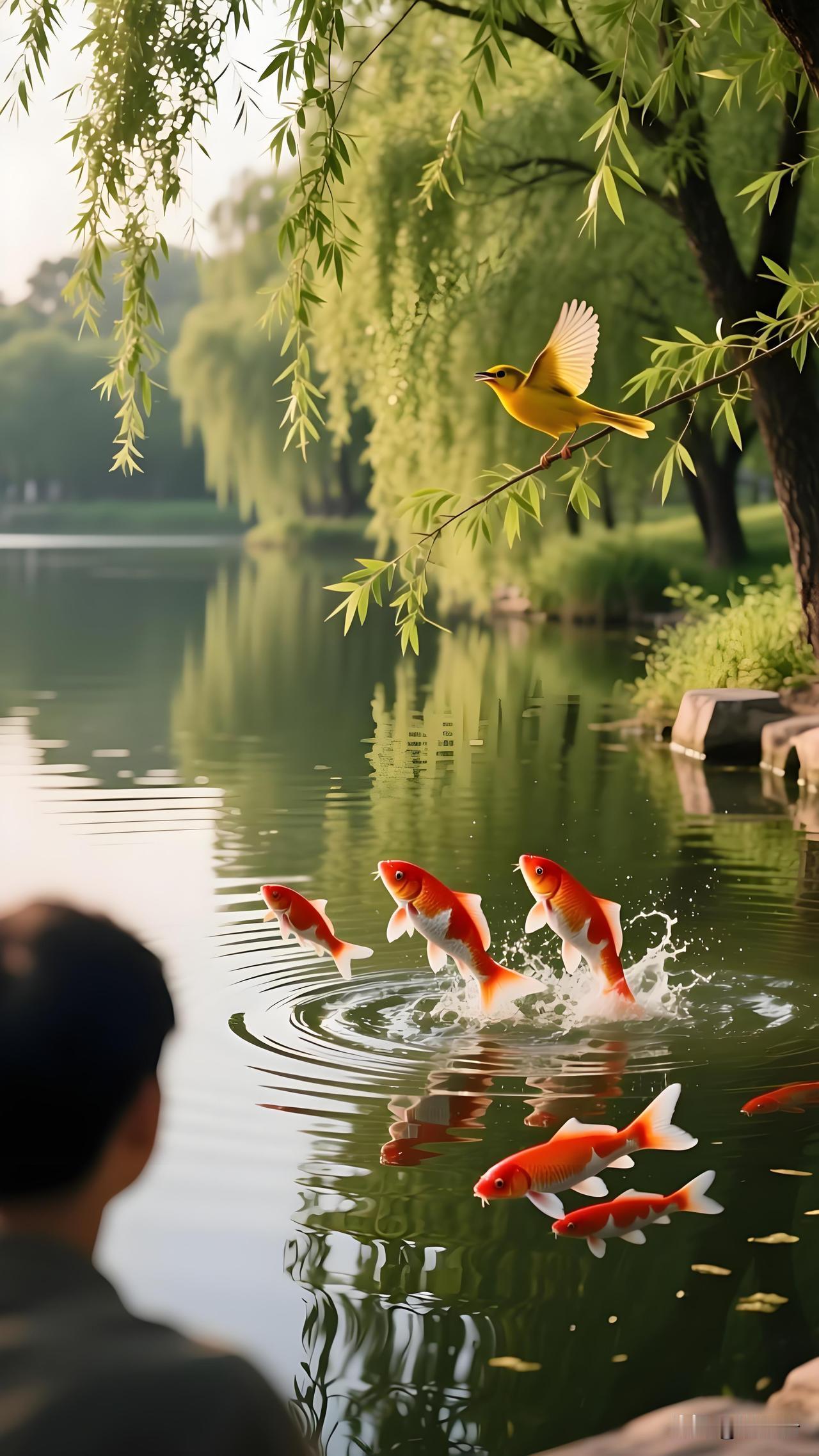 上联「池边看鱼跃」难倒众人？我对「柳下听莺啼」，3 点说透创作玄机🐟​
夏日午