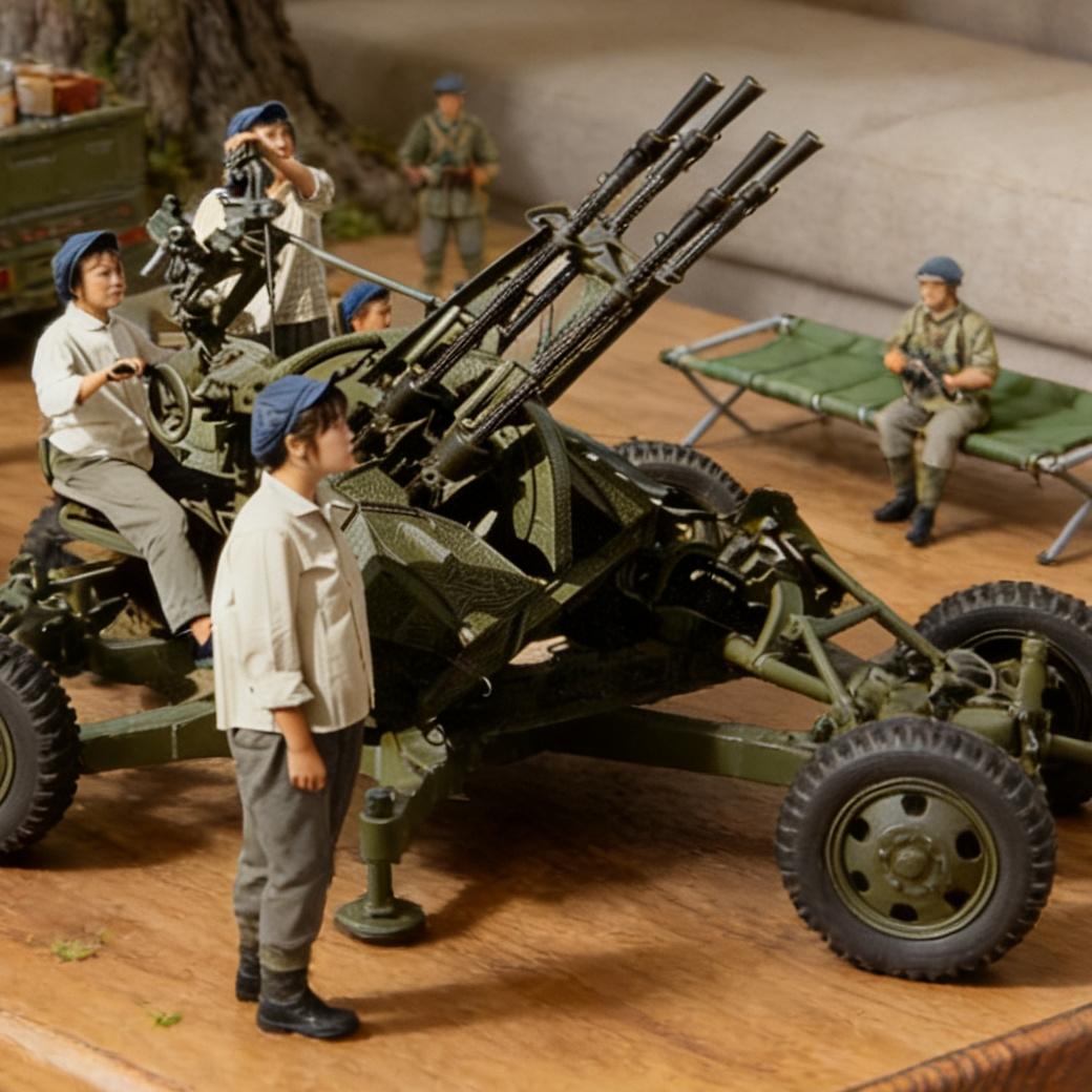 70年代女民兵操作14.5高射机枪。场景模型