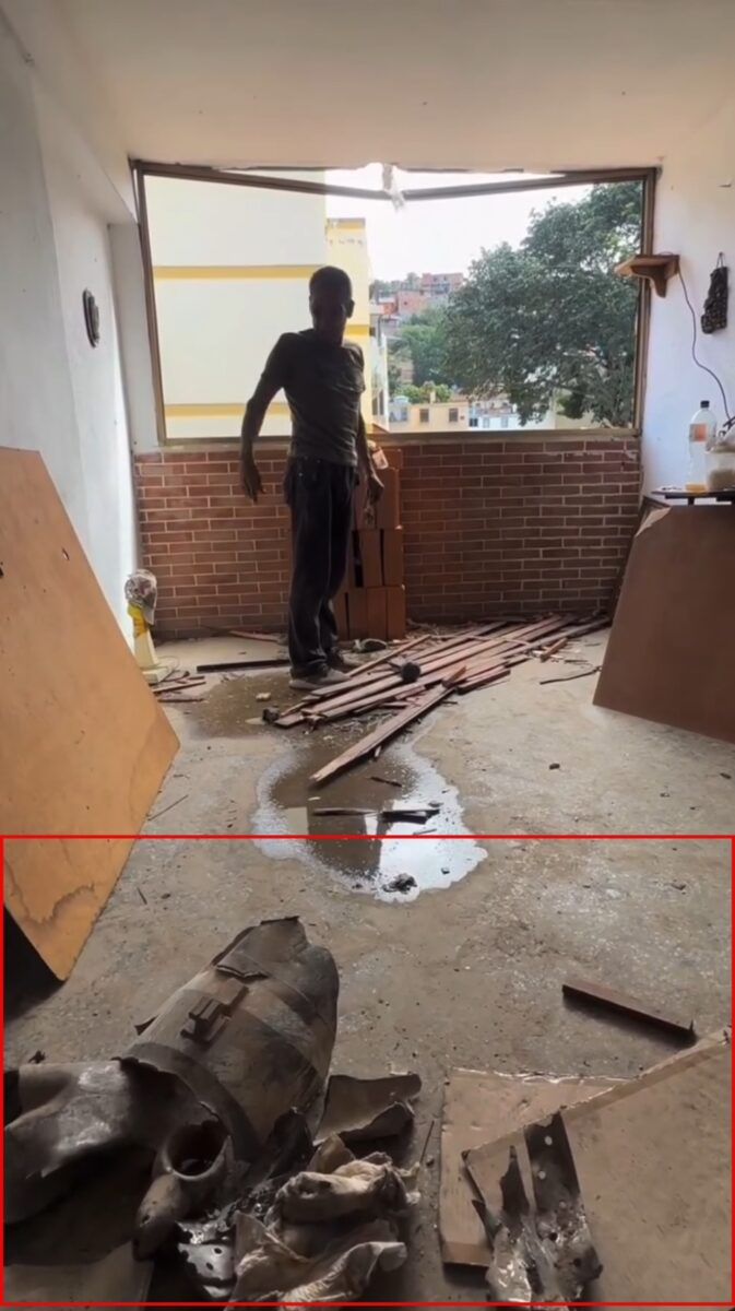 委内瑞拉卡蒂亚拉马尔一栋被导弹击中的公寓楼内发现的美军AGM-88 “哈姆”反辐