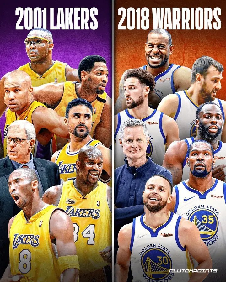 美媒：奥尼尔、科比的01年湖人vs库里、汤普森、杜兰特的18年勇士队，7场系列赛