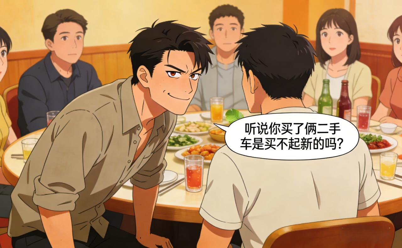 饭局上，你的同事大声对你说：“听说你买了辆二手车是买不起新的吗？”此时高情商的你