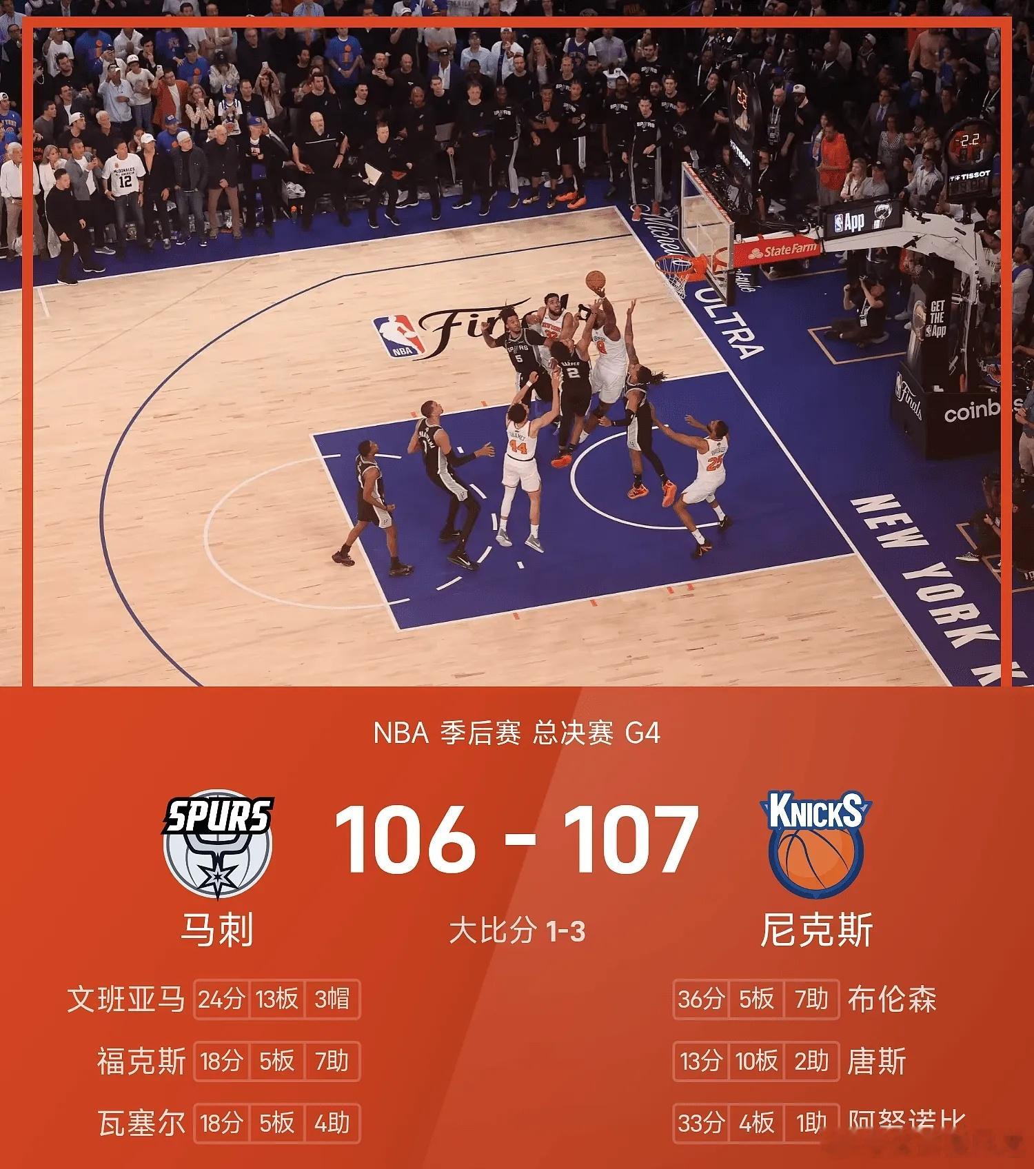 马刺vs尼克斯每日篮球推荐nba 纽约尼克斯主场对阵圣安东尼奥马刺。比赛刚刚开场