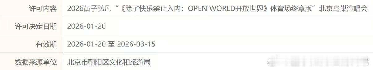 黄子弘凡北京鸟巢演唱会黄子弘凡鸟巢巡演批文黄子弘凡鸟巢演唱会定档太好了，是鸟巢演