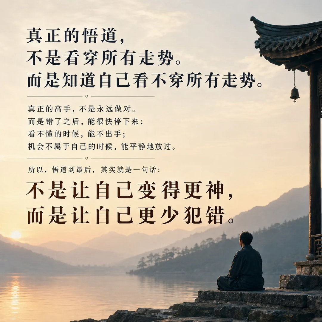真正的悟道，不是看穿所有走势。而是知道自己看不穿所有走势。真正的高手，不是永远做