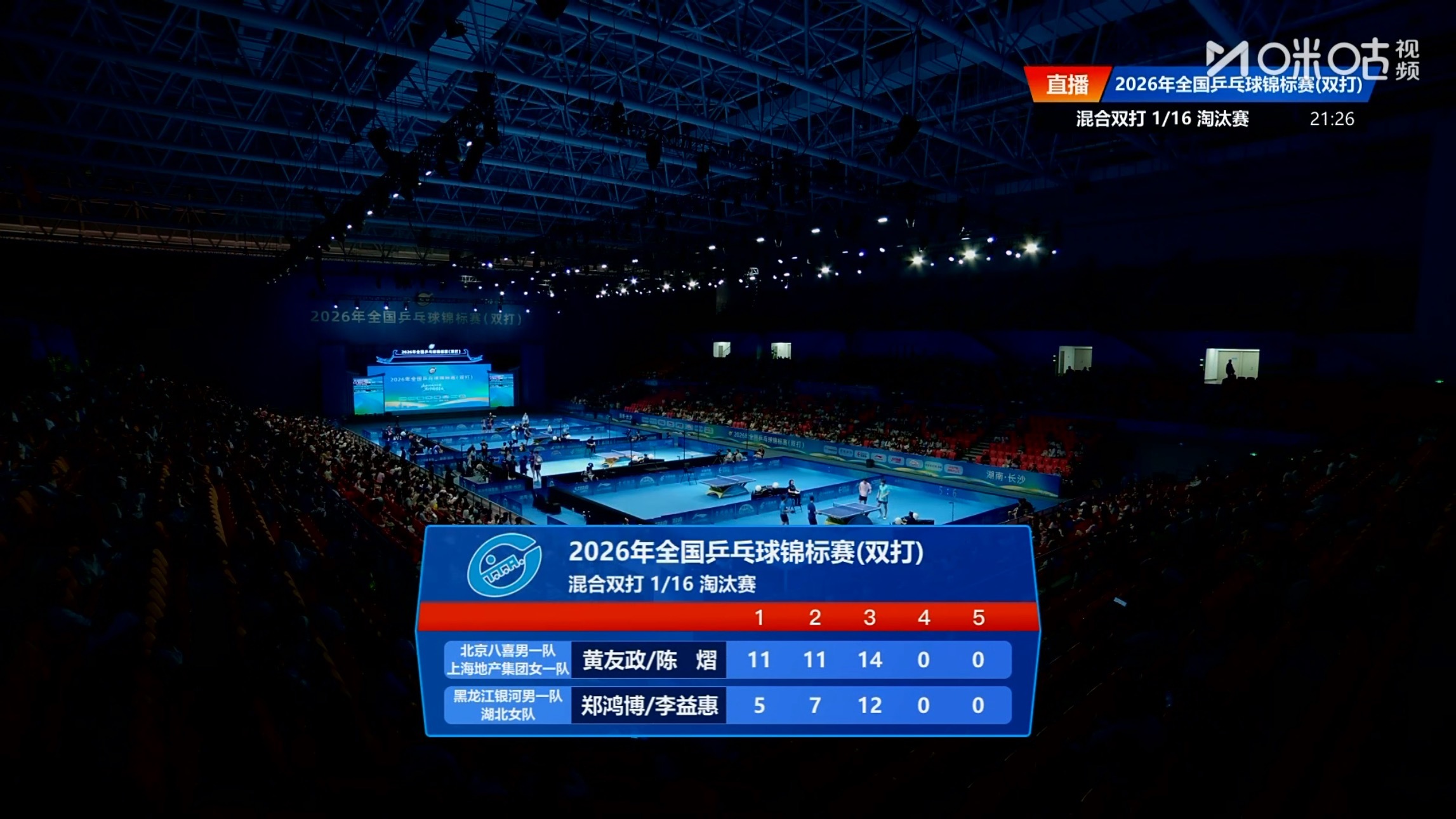黄友政/陈熠3比0郑鸿博/李益惠2026全国乒乓球锦标赛 混双正赛首轮 