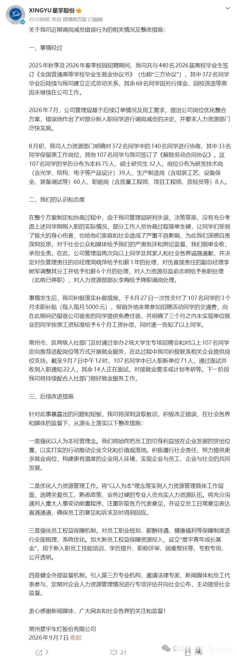 坑了应届生的星宇汽车

总经理扣薪 hr总监被解雇

看着很解气

但这事真不不