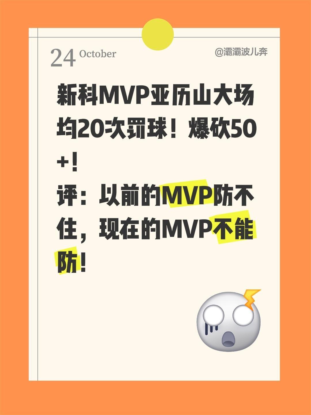 演都不演了吗？新科MVP亚历山大场均20次罚球！爆砍50+！
评：以前的MVP防