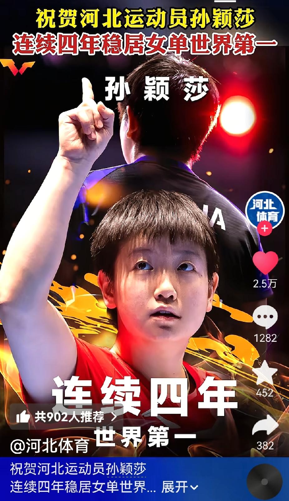 祝贺我们河北的宝藏女孩儿孙颖莎
连续四年世界第一，辉煌还在继续
（2022.7.