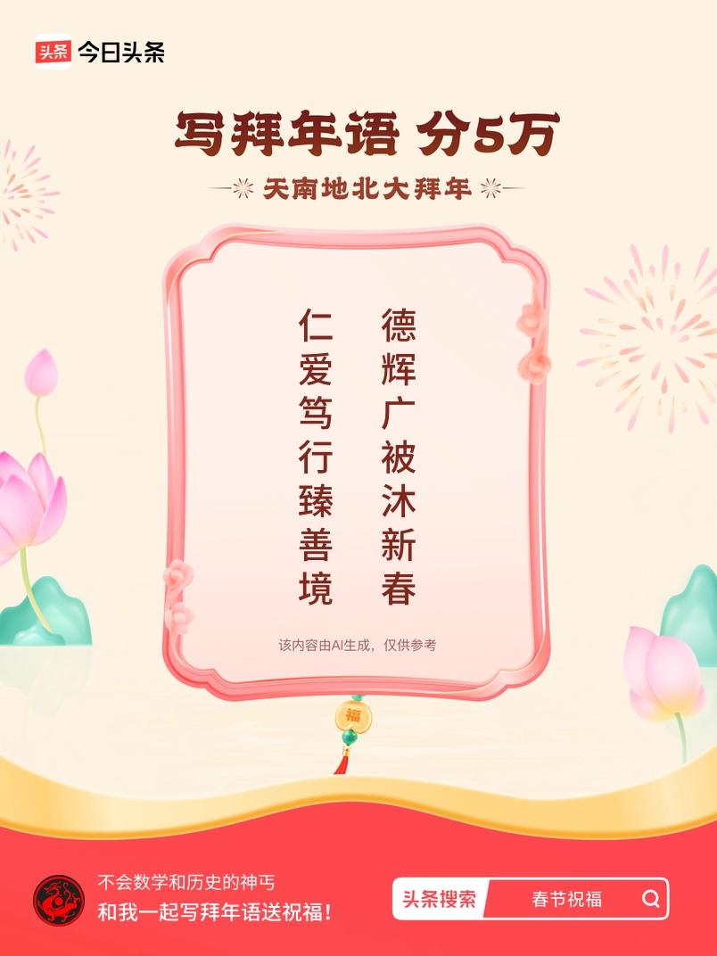 写拜年语送祝福新春拜年送祝福！我的祝福是：“仁爱笃行臻善境，德辉广被沐新春”！快