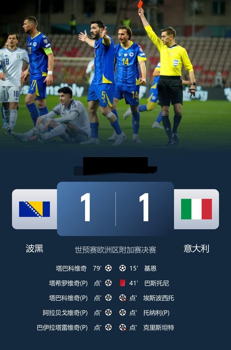 无缘美加墨世界杯！十人意大利点球大战不敌波黑 ，连续三届无缘世界杯！
4月1日，