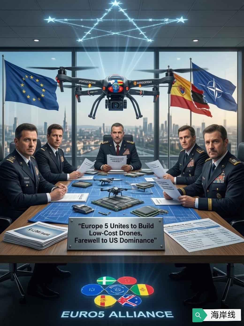 据路透社2月20日报道，法国、德国、意大利、波兰、英国五个欧洲军费大户最近凑到一