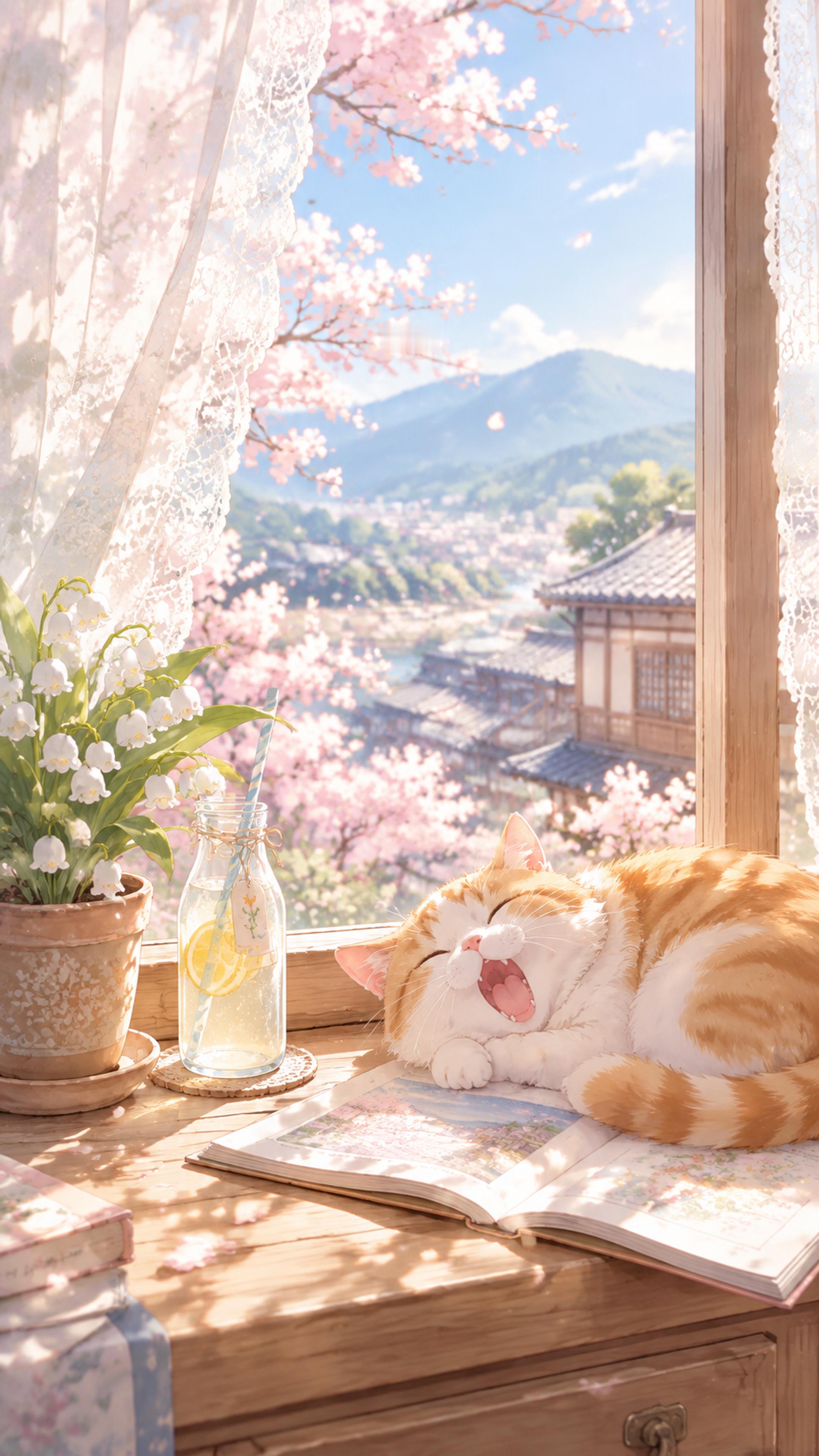 手机壁纸 | 春晨的猫，夏夜的灯，秋日骑单车回家的路。一屏装下三个值得慢下来的瞬