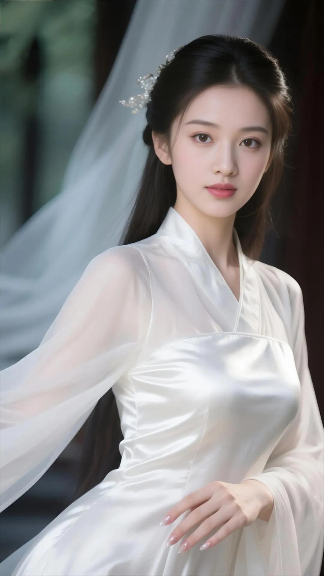 温婉古典，白衣飘飘，宛如画中仙子。