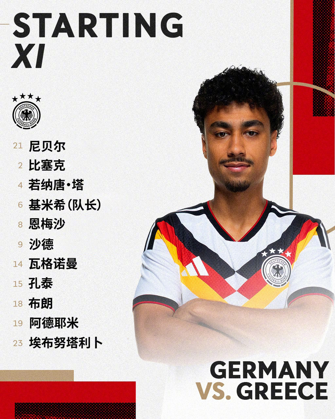 🇩🇪主场对阵希腊首发出炉！🙌💪🏻🔥燥侯📸 Thomas Boeck