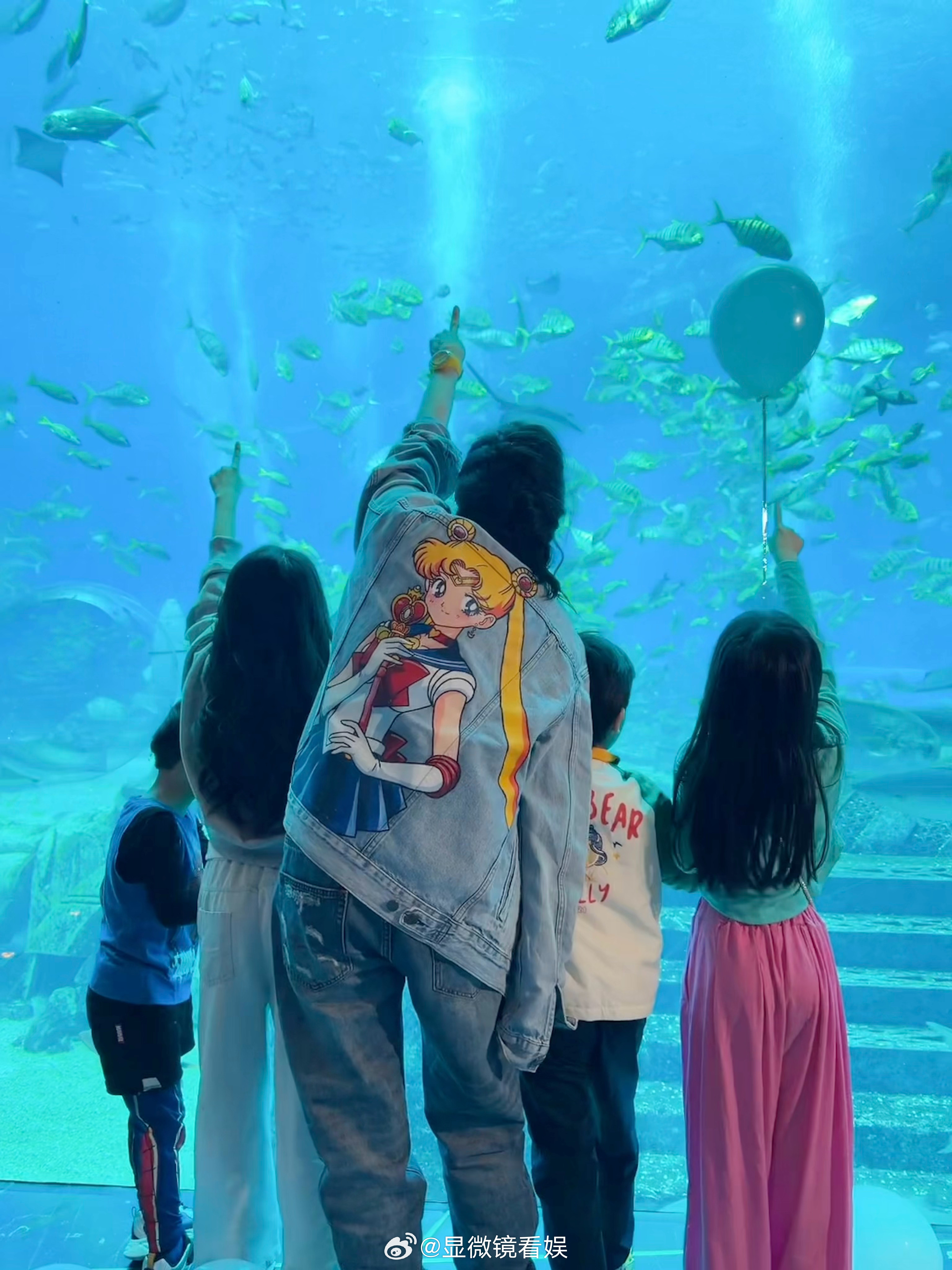 张柏芝连背影都很美 3月14日，晒出带着家人和其他小朋友一起在三亚看水族馆的照片