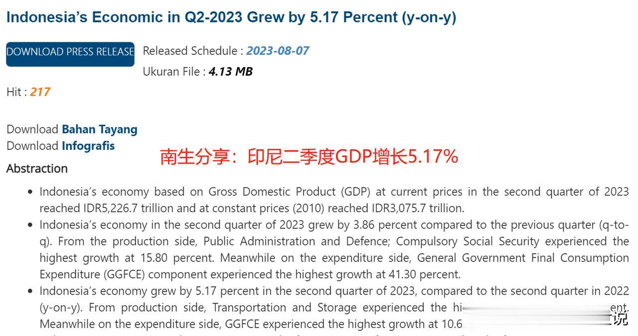 印度尼西亚，二季度GDP上涨5.17%，那上半年呢？

源自印度尼西亚国家统计局