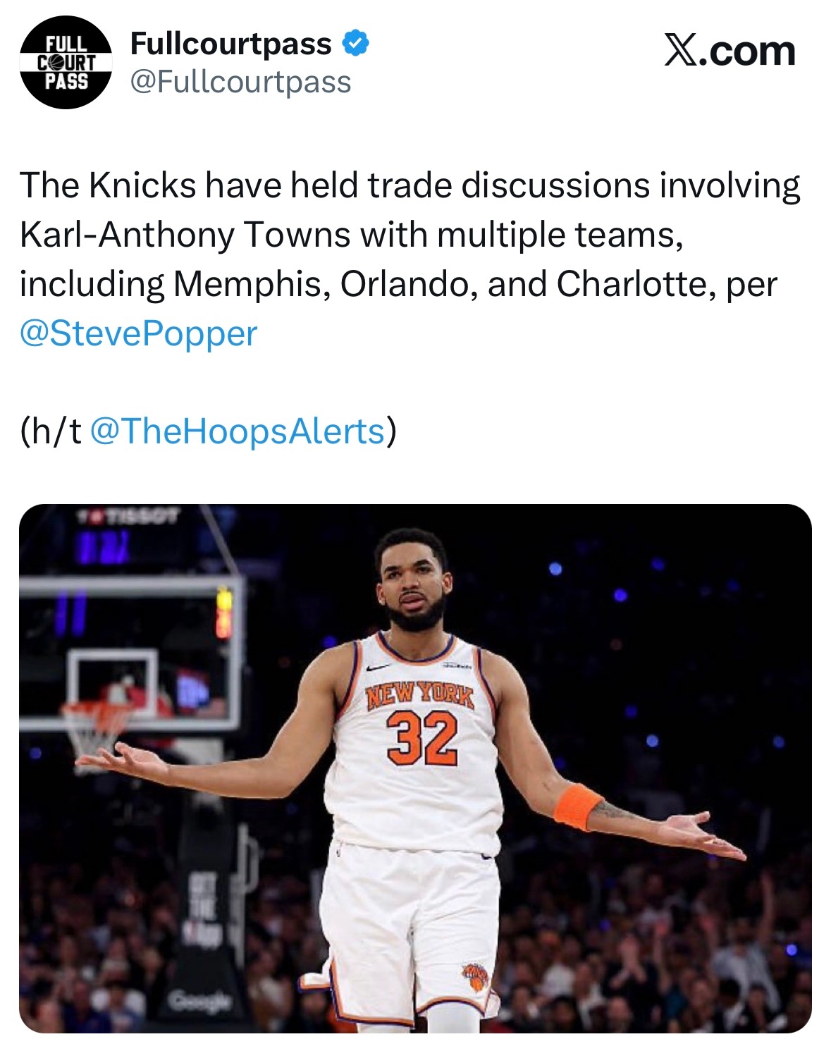 据尼克斯记者Steve Popper报道，尼克斯已与多支球队开启了涉及唐斯的交易